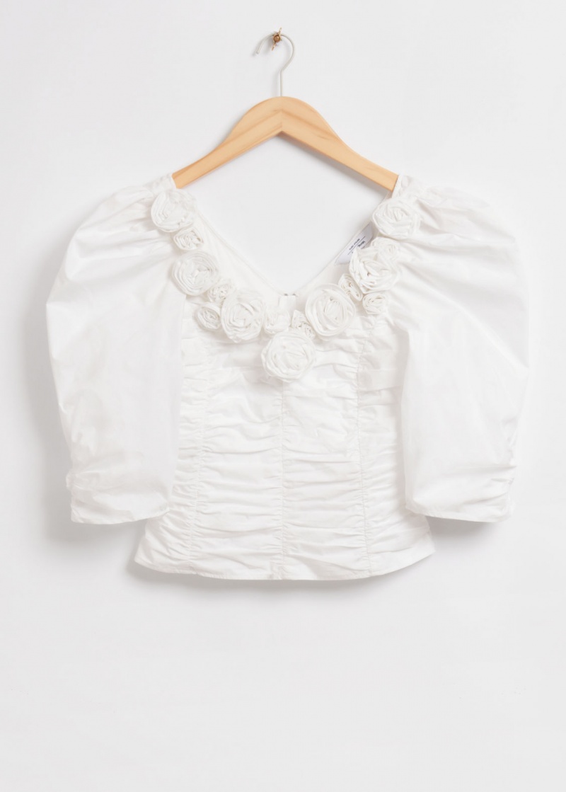 & Other Stories Rose Adorned Balloon Sleeve Blouse Bianche | NOS-SN113822