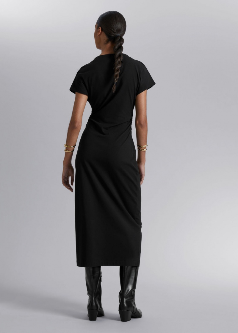 & Other Stories Ruched Shoulder Detail Midi Vestito Nere | NOS-SN113259