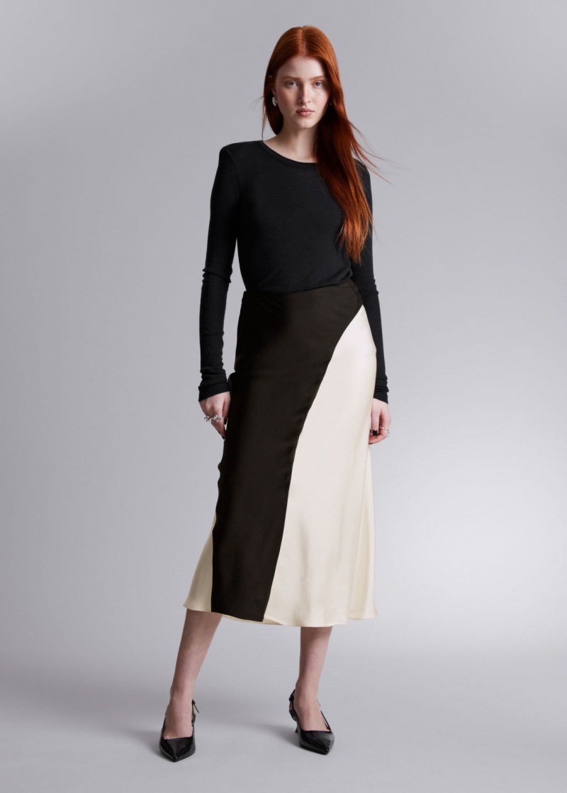 & Other Stories Satin Midi Skirt Nere Bianche | NOS-SN114202