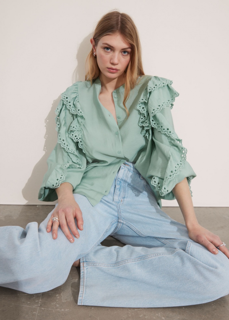 & Other Stories Scalloped Frill Blouse Menta | NOS-SN113920