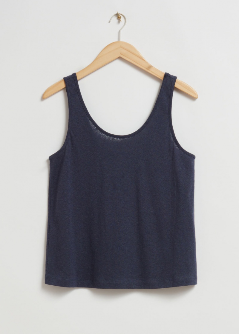 & Other Stories Scooped Neck Linen Top Blu Scuro | NOS-SN113965