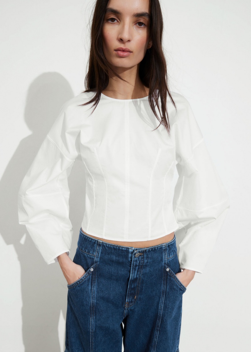 & Other Stories Sculptural-Sleeve Crop Top Bianche | NOS-SN114130