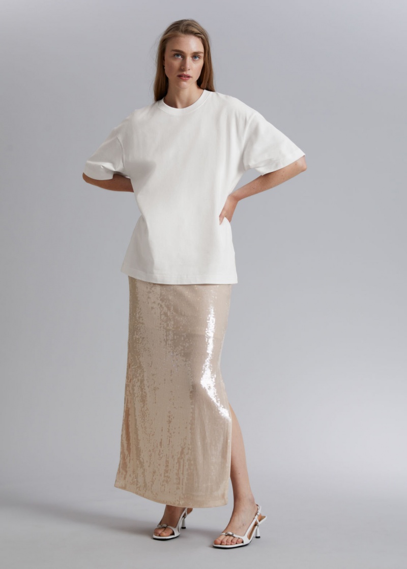 & Other Stories Sequin Maxi Skirt Beige | NOS-SN114151