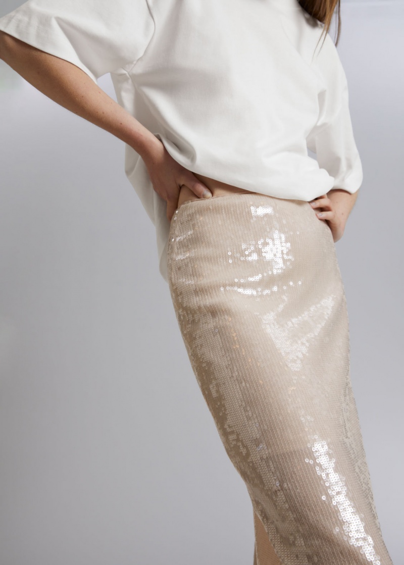 & Other Stories Sequin Maxi Skirt Beige | NOS-SN114151