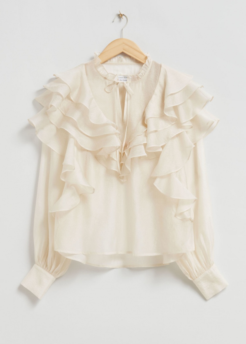 & Other Stories Sheer Ruffle Blouse Bianche | NOS-SN113816