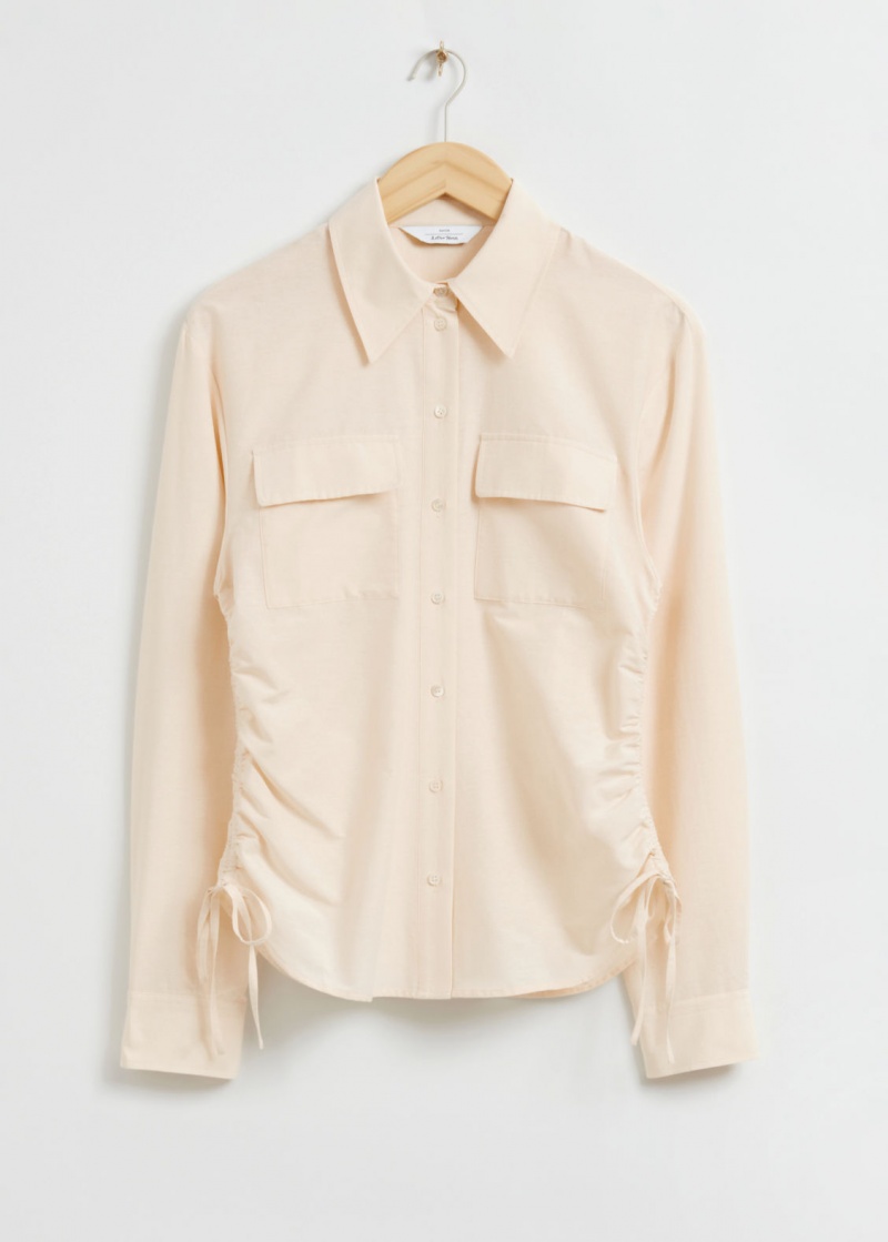 & Other Stories Silk Blend Gathered Drawstring Shirt Crema | NOS-SN113885