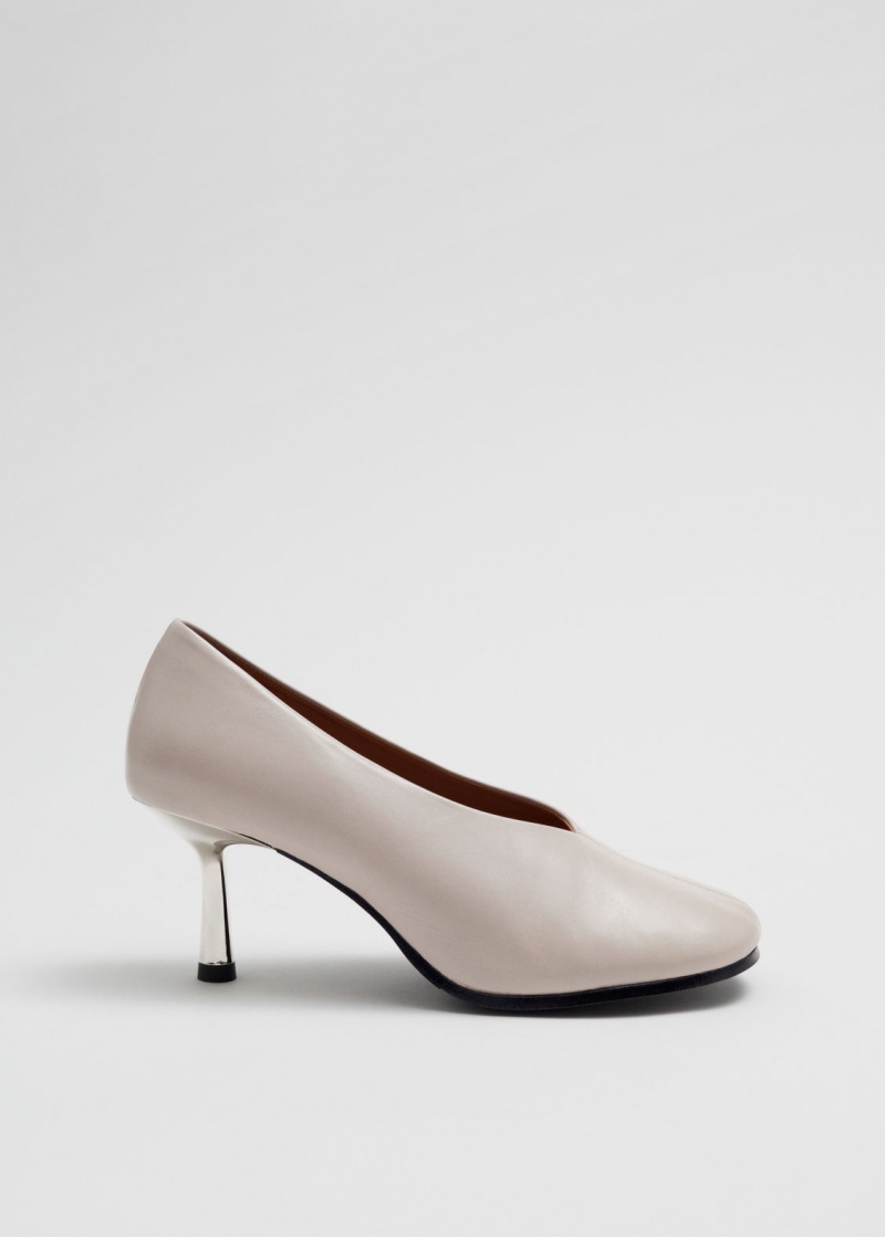 & Other Stories Silver Heel Pelle Pumps Beige | NOS-SN114453