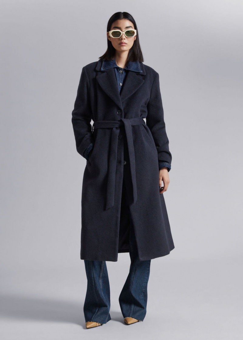 & Other Stories Single-Breasted Belted Coat Blu Scuro | NOS-SN113753