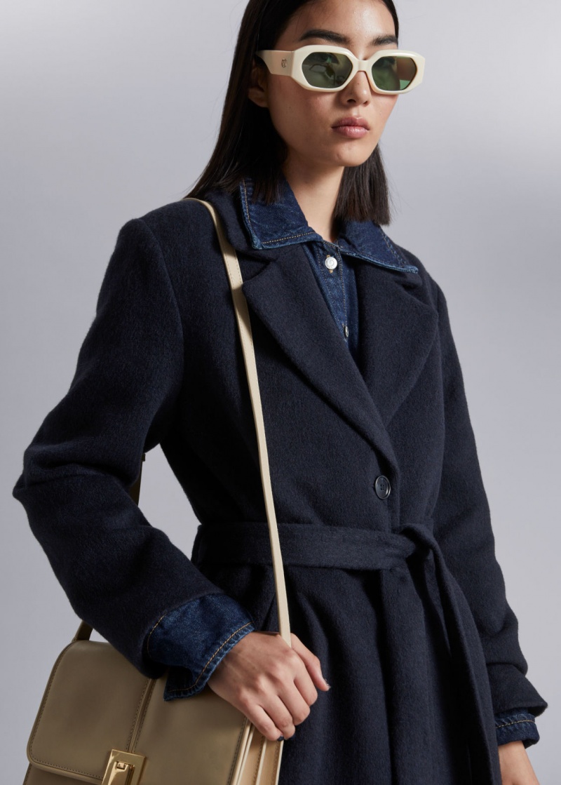 & Other Stories Single-Breasted Belted Coat Blu Scuro | NOS-SN113753