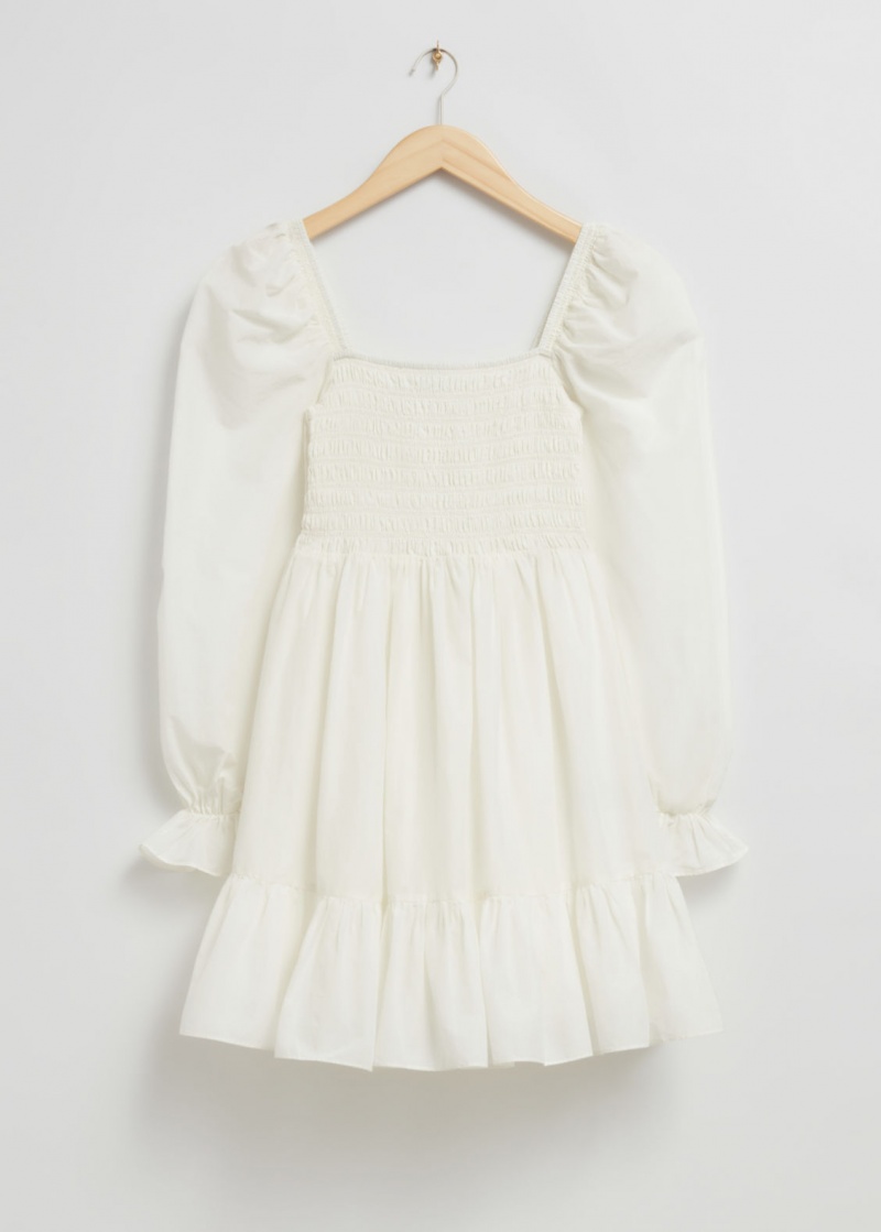 & Other Stories Smocked Mini Vestito Crema | NOS-SN113246