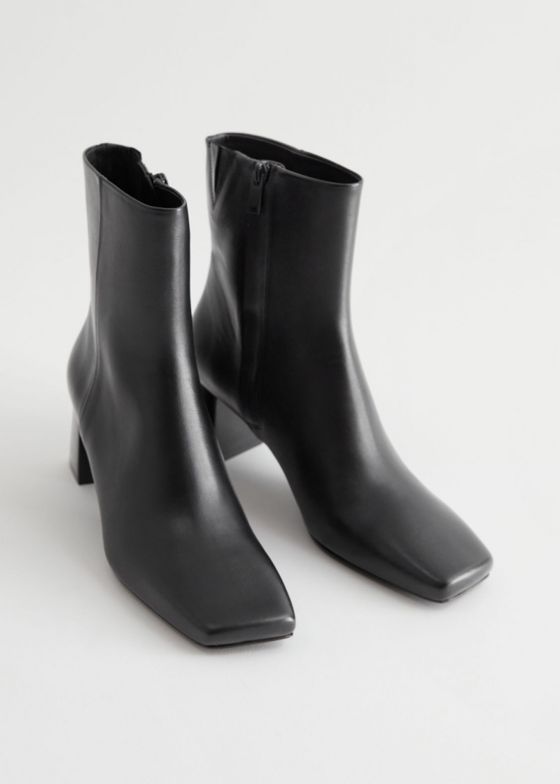 & Other Stories Squared Punta Pelle Boots Nere | NOS-SN114432