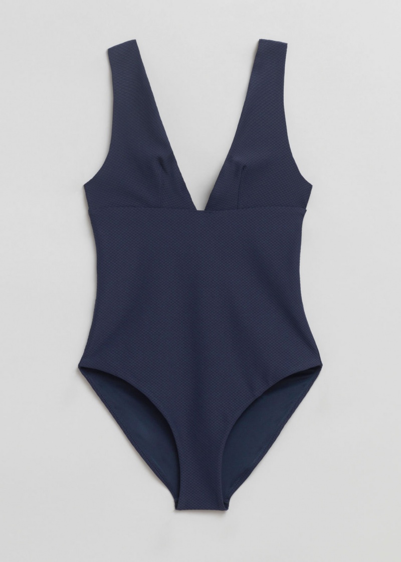 & Other Stories Structured V-Cut Swimsuit Blu Scuro | NOS-SN114739