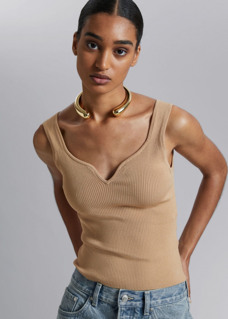 & Other Stories Sweetheart-Neck Tank Top Beige | NOS-SN113601