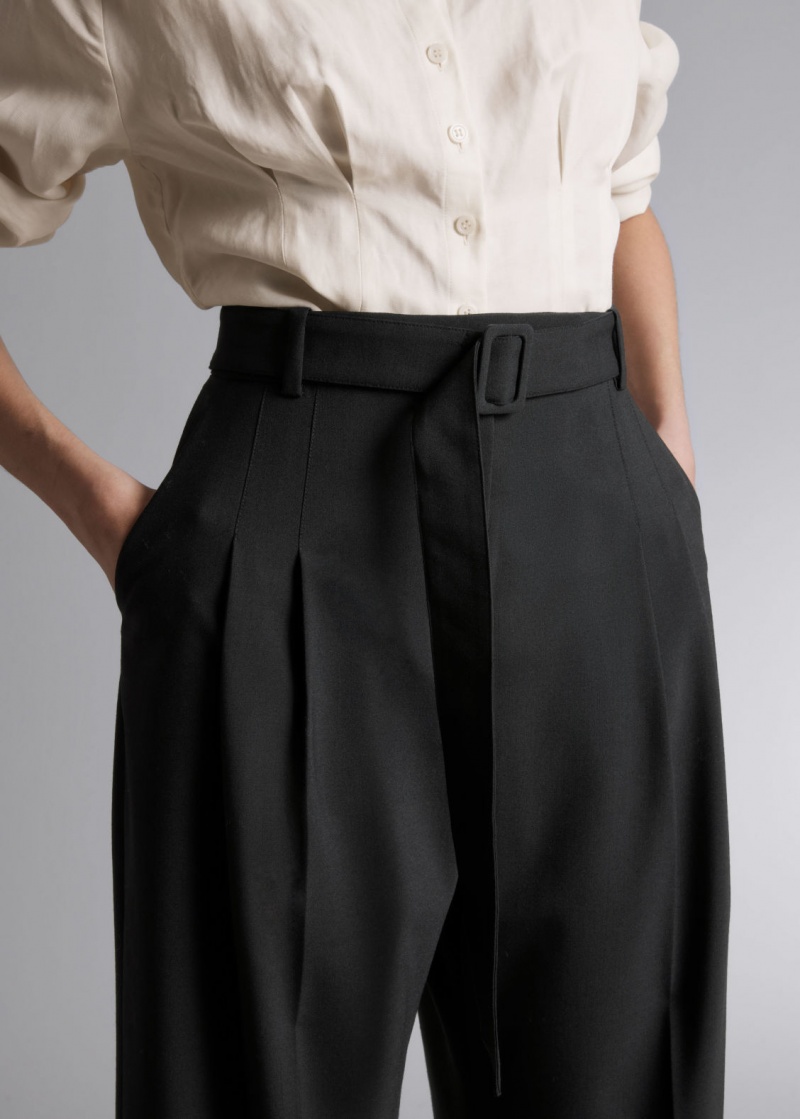 & Other Stories Tailored Belted Trousers Nere | NOS-SN114328