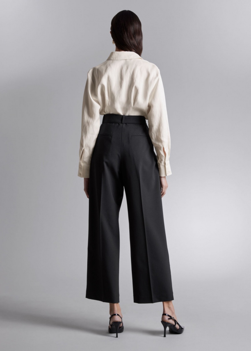 & Other Stories Tailored Belted Trousers Nere | NOS-SN114328