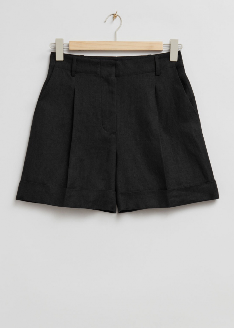 & Other Stories Tailored Larghe-Leg Linen Shorts Nere | NOS-SN114362