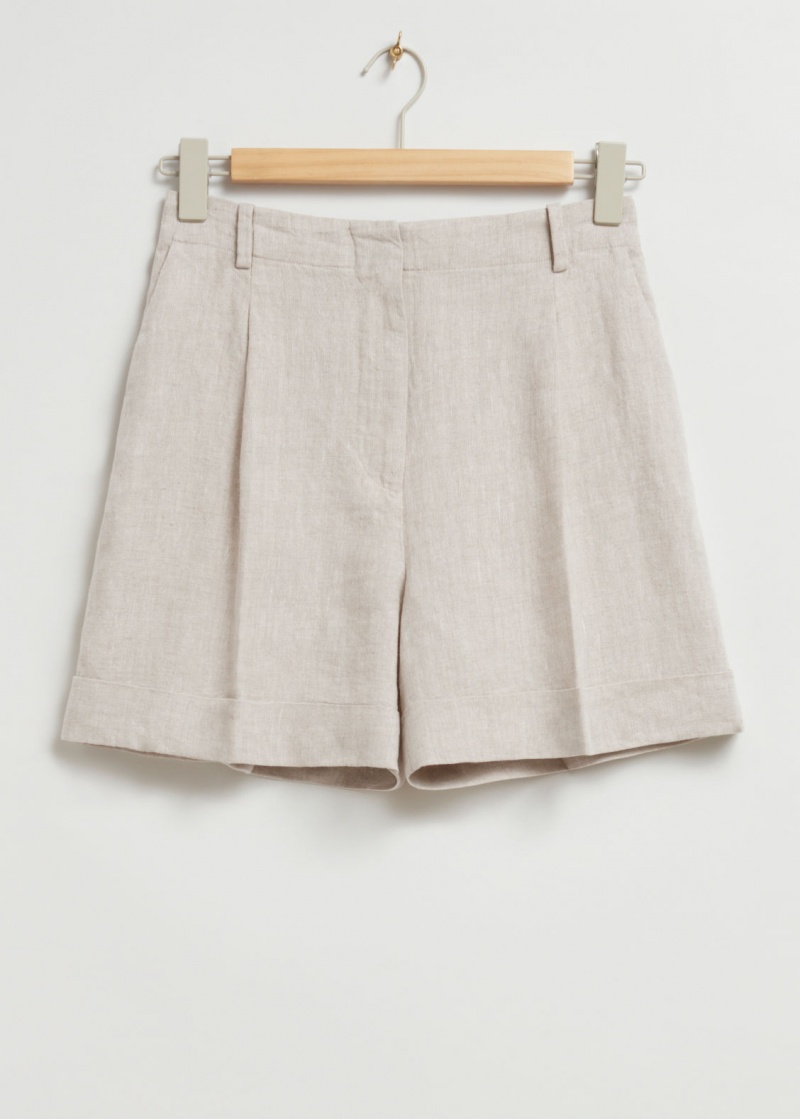 & Other Stories Tailored Larghe-Leg Linen Shorts Beige | NOS-SN114370