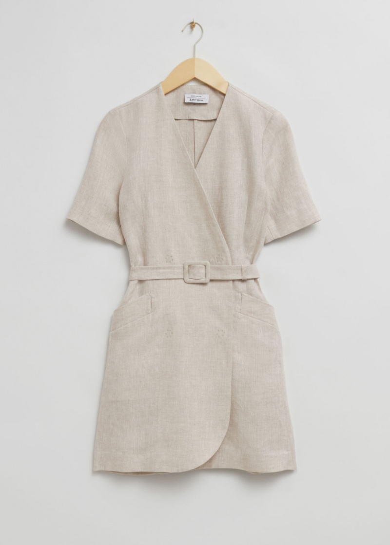 & Other Stories Tailored Linen Belted Mini Vestito Beige | NOS-SN113374