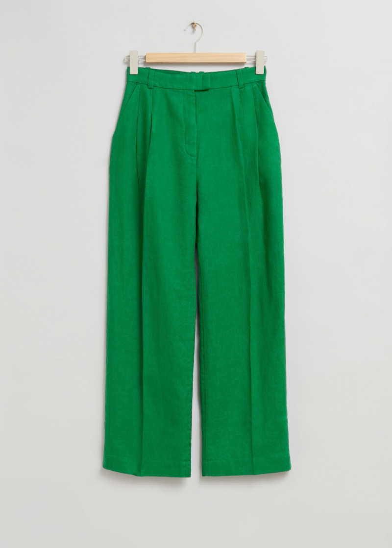 & Other Stories Tailored Relaxed Pleat Trousers Verdi | NOS-SN114307