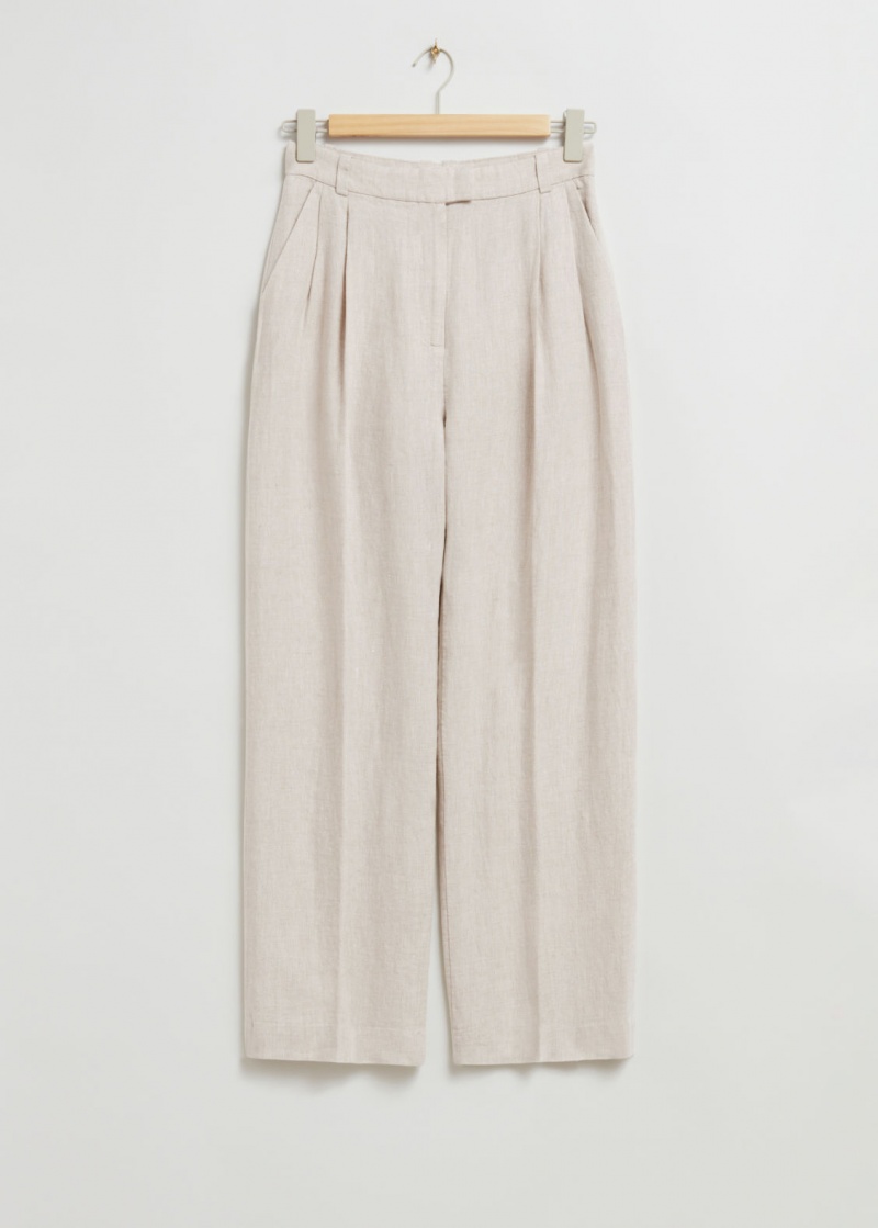 & Other Stories Tailored Relaxed Pleat Trousers Beige | NOS-SN114319