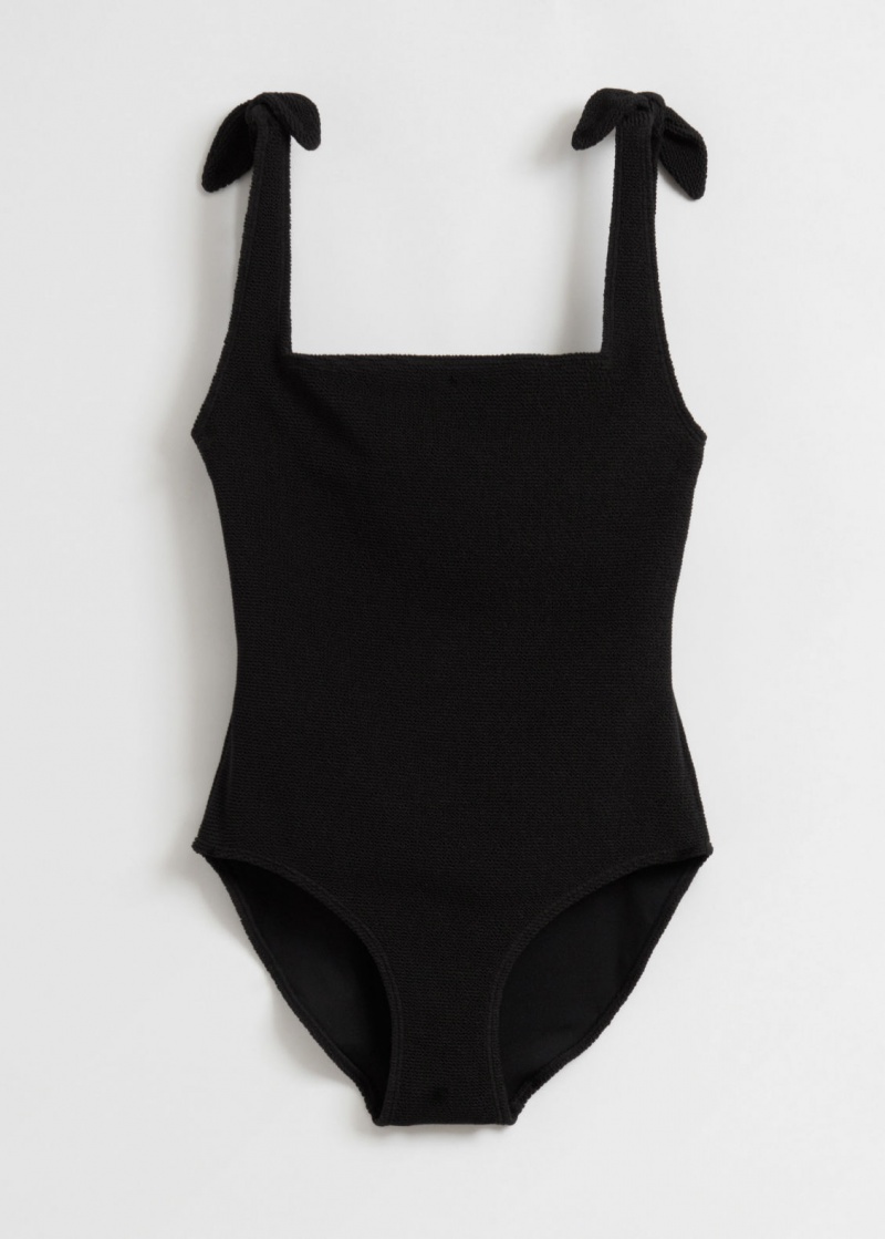 & Other Stories Textured Bow Tie Swimsuit Nere | NOS-SN114732