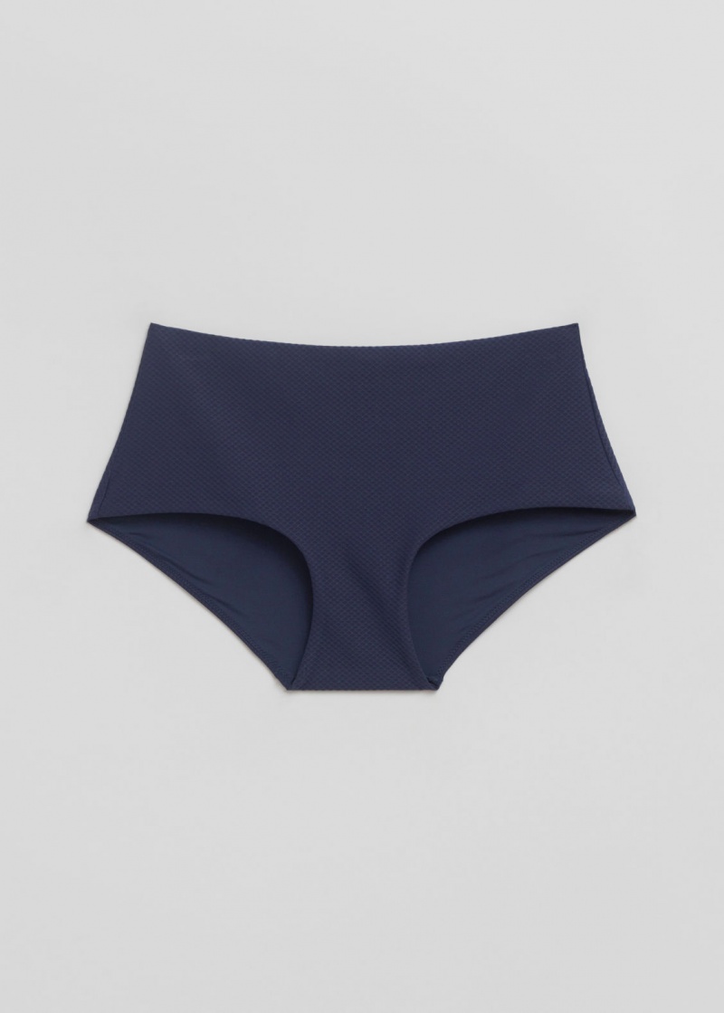 & Other Stories Textured High Vita Bikini Bottoms Blu Scuro | NOS-SN114748