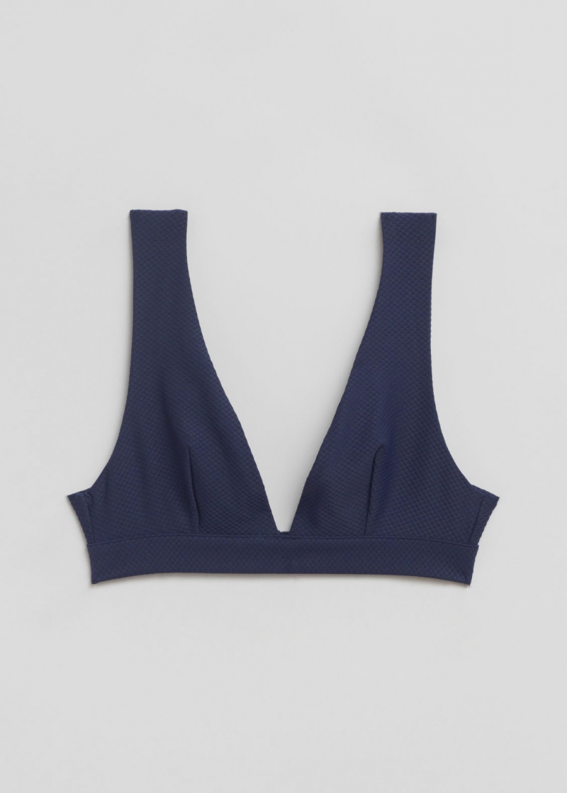 & Other Stories Textured V-Cut Bikini Top Blu Scuro | NOS-SN114758