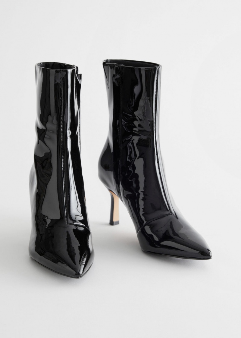 & Other Stories Thin Heel Verniciata Pelle Boots Nere | NOS-SN114425