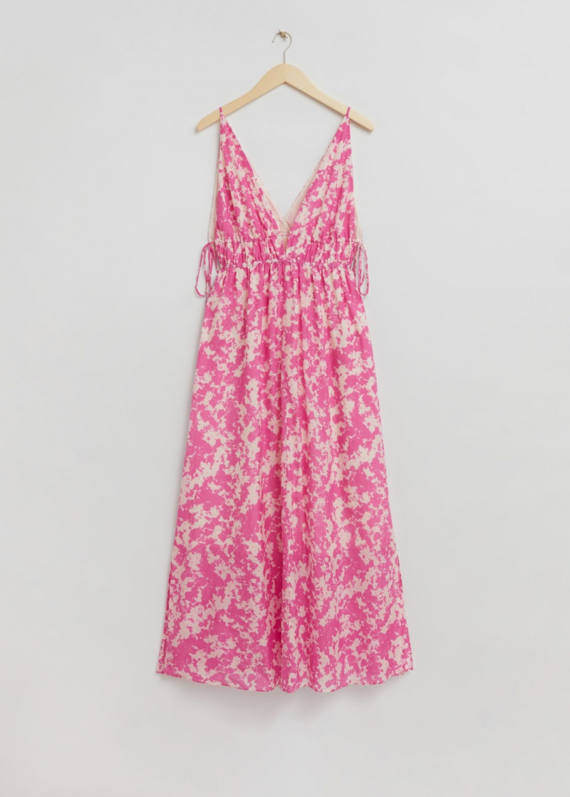 & Other Stories Tie-Detailed V-Cut Vestito Rosa Bianche | NOS-SN113319