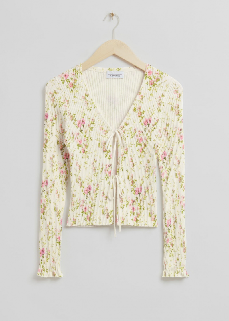 & Other Stories Tie-Front Costine Cardigan Crema | NOS-SN114093