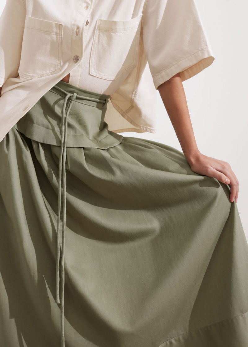 & Other Stories Tie-Vita Midi Skirt Khaki | NOS-SN114153