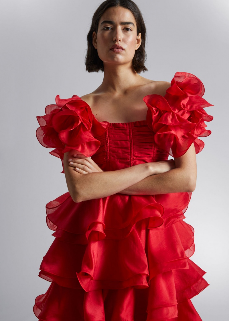 & Other Stories Tiered Ruffle Midi Vestito Rosse | NOS-SN113245