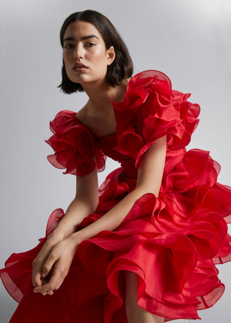 & Other Stories Tiered Ruffle Midi Vestito Rosse | NOS-SN113245