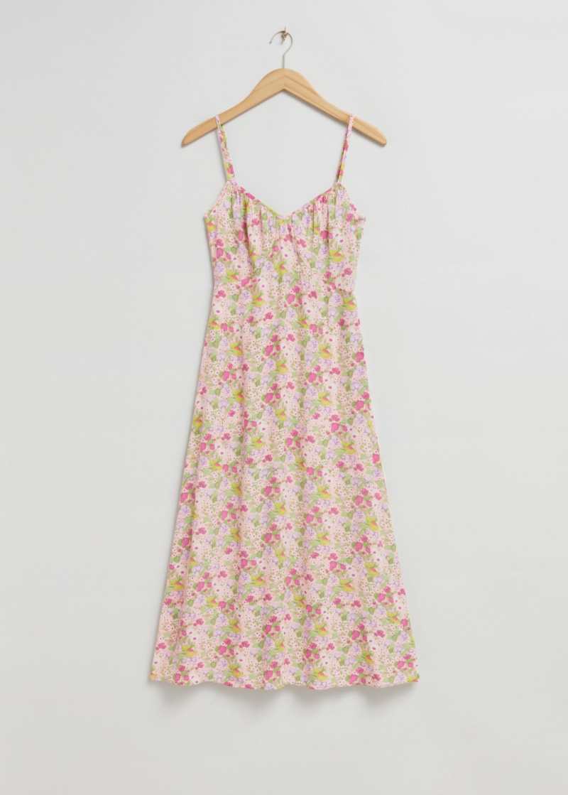 & Other Stories V-Neck Cinturino Midi Vestito Bianche Rosa | NOS-SN113344