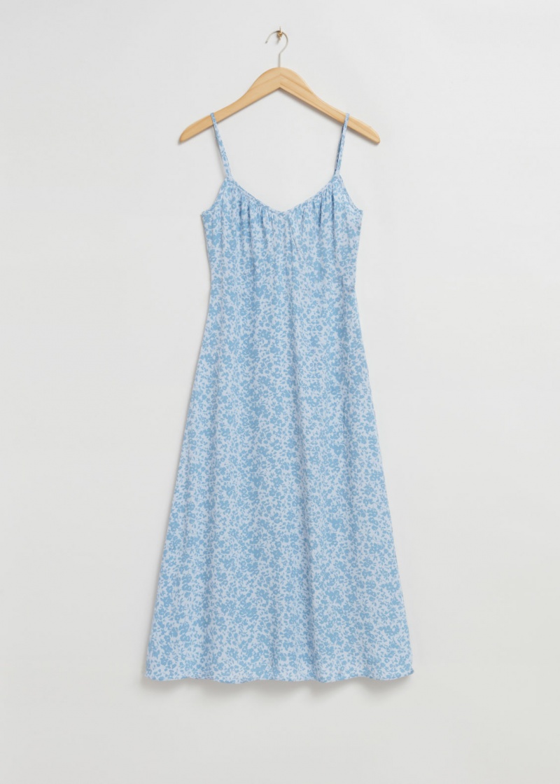 & Other Stories V-Neck Cinturino Midi Vestito Blu | NOS-SN113419