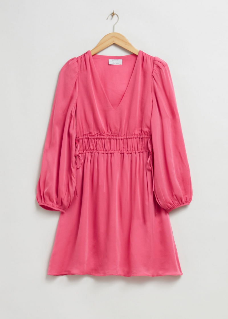 & Other Stories V-Neck Drawstring Detail Vestito Rosa | NOS-SN113286