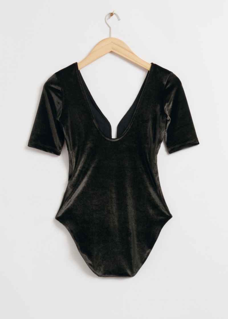 & Other Stories Velvet Jacquard Bodysuit Nere | NOS-SN114388