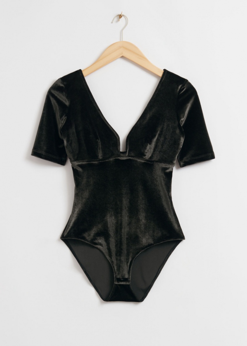 & Other Stories Velvet Jacquard Bodysuit Nere | NOS-SN114388