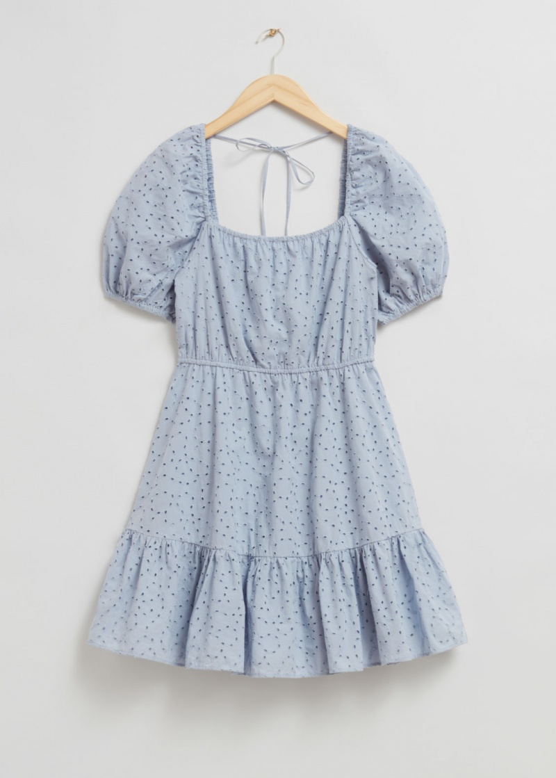 & Other Stories Voluminous Broderie Anglaise Mini Vestito Blu | NOS-SN113281