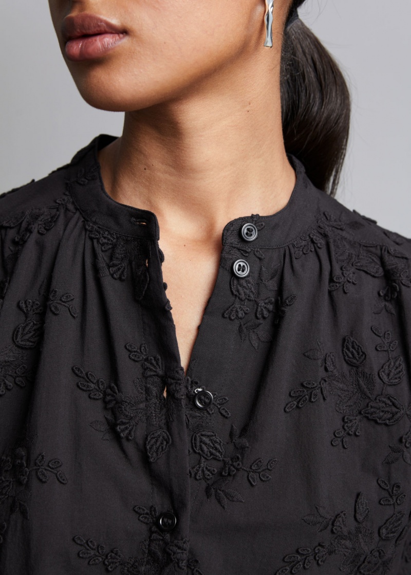 & Other Stories Voluminous Stand-Up Collar Blouse Nere Fiori | NOS-SN113879