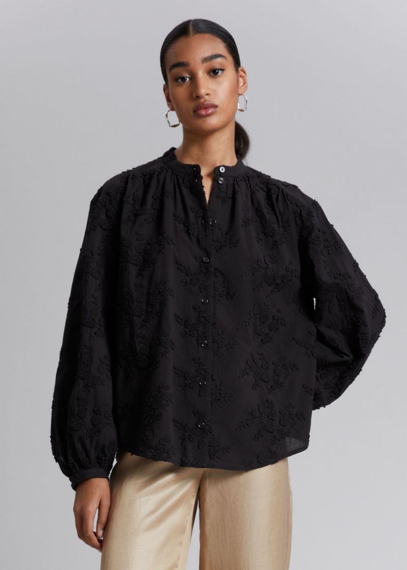 & Other Stories Voluminous Stand-Up Collar Blouse Nere Fiori | NOS-SN113879