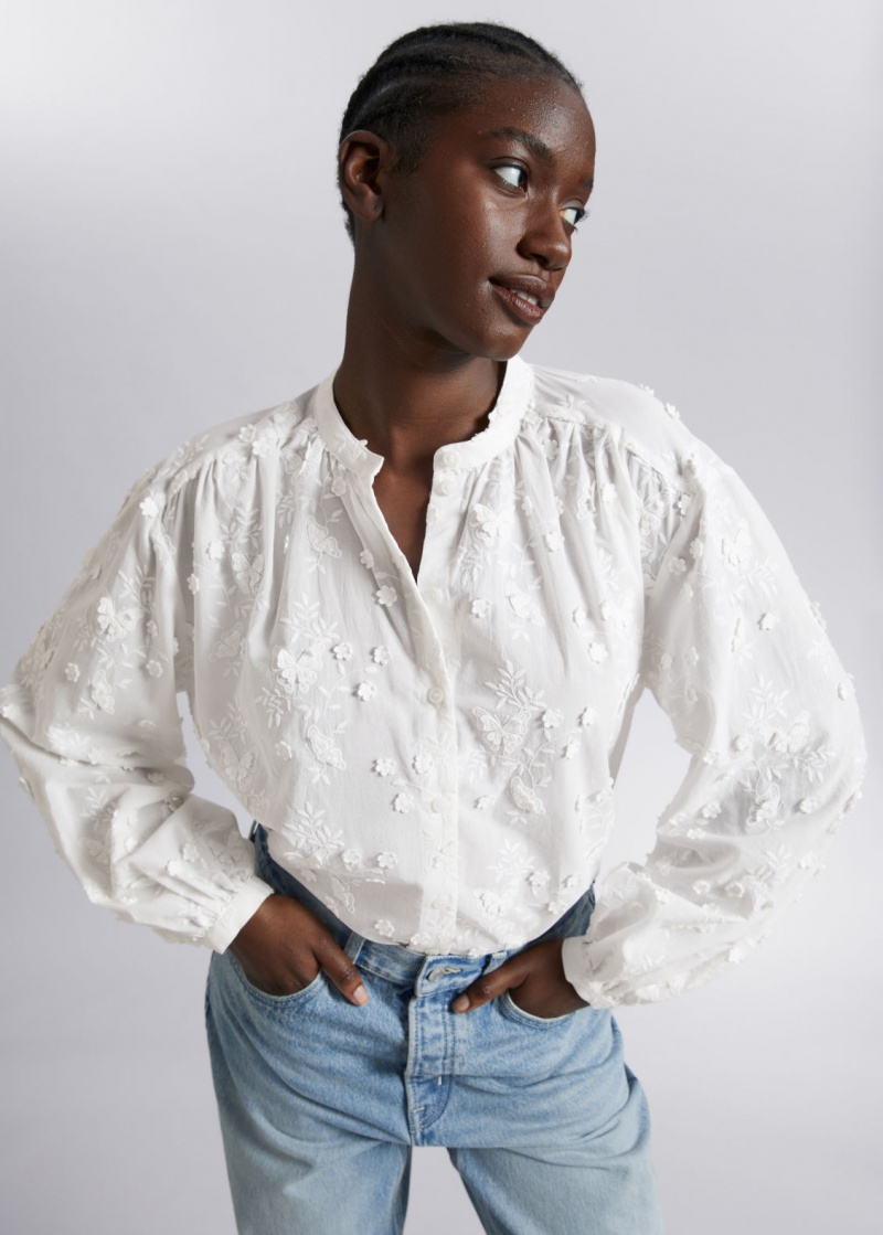 & Other Stories Voluminous Stand-Up Collar Blouse Bianche | NOS-SN113916